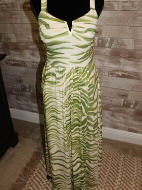 Lime Green Zebra built-in bra Maxi dress fitted bodice buttery-soft material